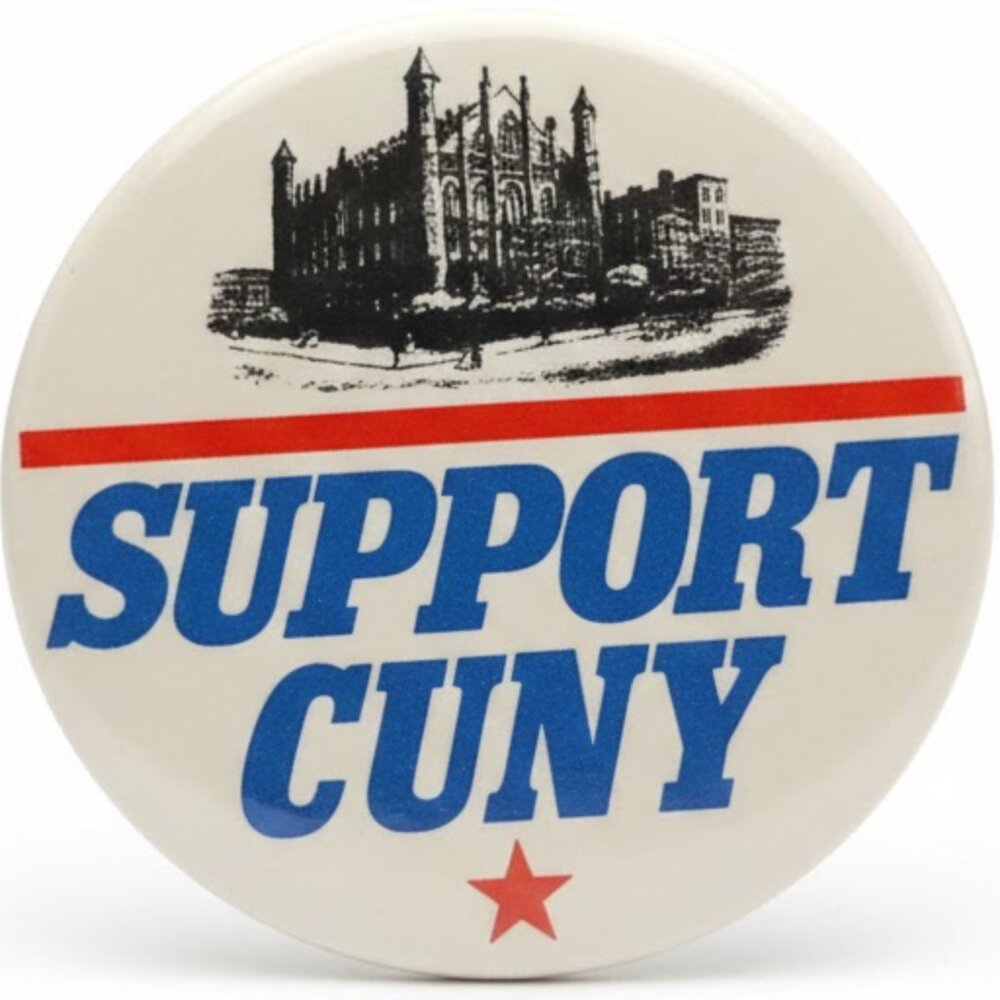 Vintage Support CUNY Button - Red and Blue